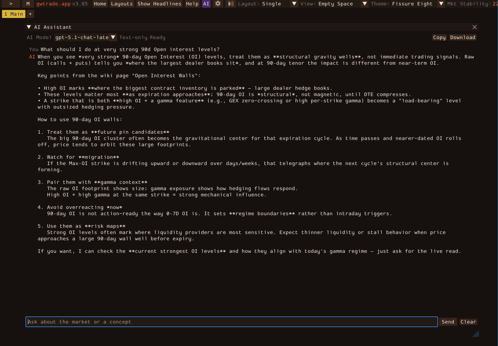 gwtrade.app AI assistant analyzing market context and trading analytics